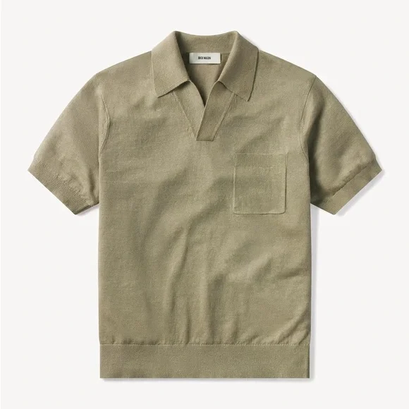 SOLD! Buck Mason Italian Slub Linen Knit Patch Pocket Polo Short Sleeves L - Picture 1 of 9